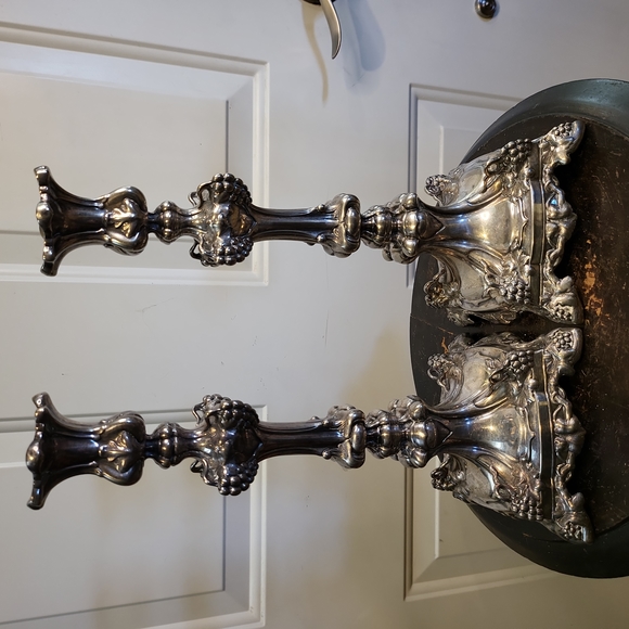 Pair of Russian Repousse Silver Plate Candlesticks by Warszawa Norblin 19th Cent - Picture 2 of 11